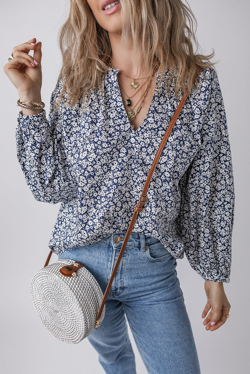 Amelie Notched Puff Sleeve Blouse