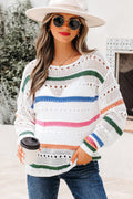 Cheyenne Striped Pointelle Knit Sweater
