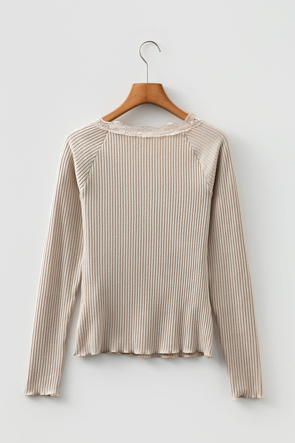 Pearl Sleeve Ribbed top Long Sleeve Top