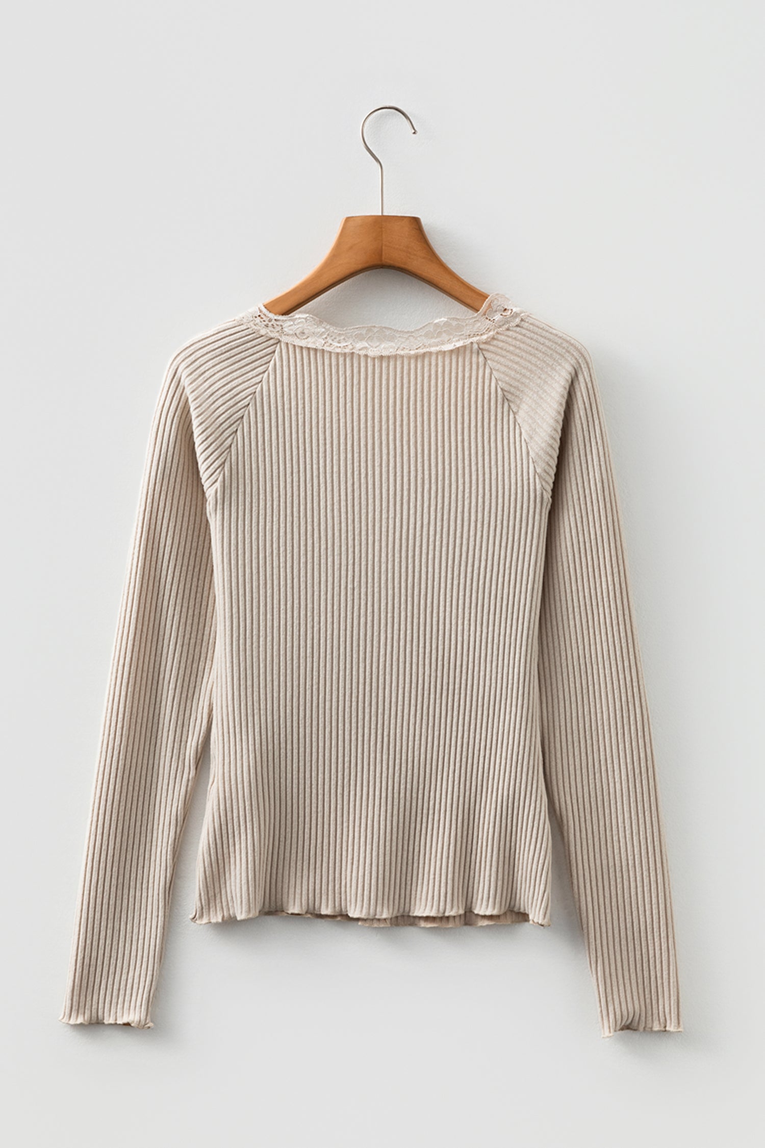 Pearl Sleeve Ribbed top Long Sleeve Top