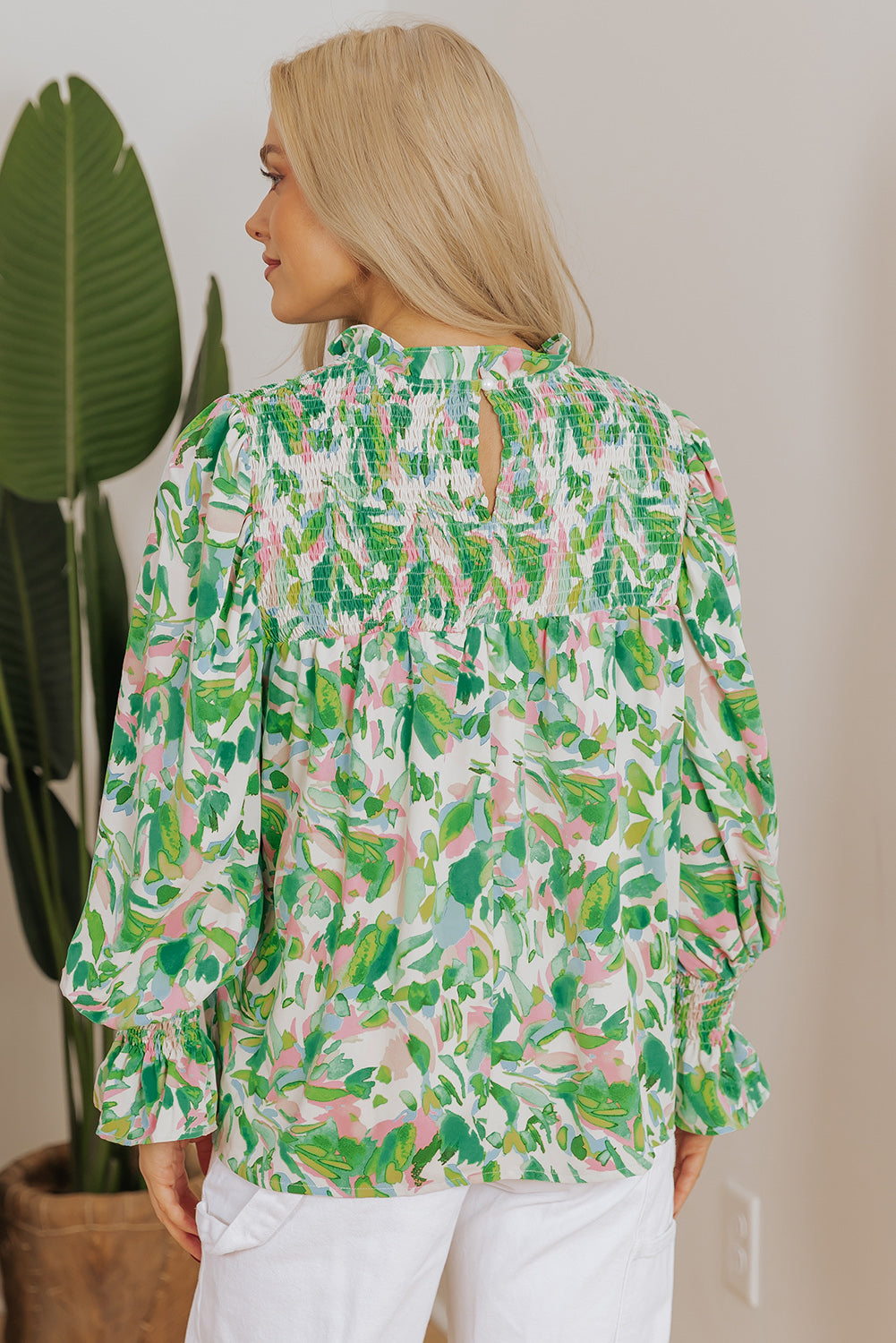 Milena Sleeve Shirred Mock Blouse