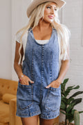 Baylee Sleeveless U Neck Patched Pocket Denim Romper