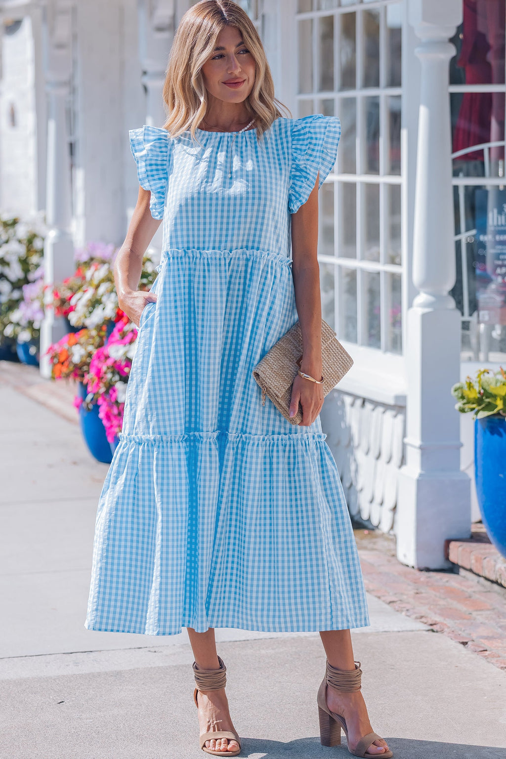 Deborah Sleeve Gingham Maxi Dress