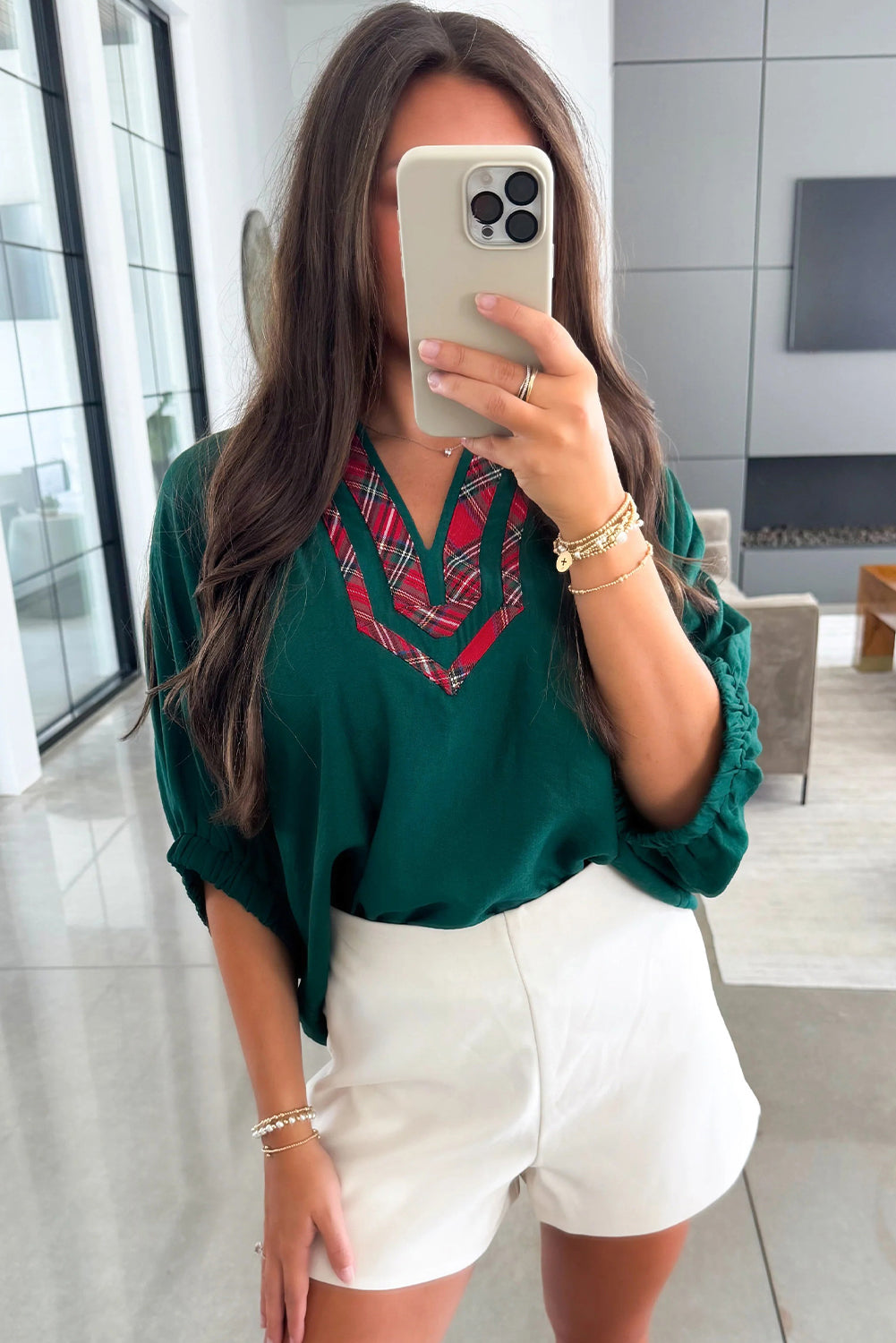 Janiyah Patchwork Half Sleeve Blouse