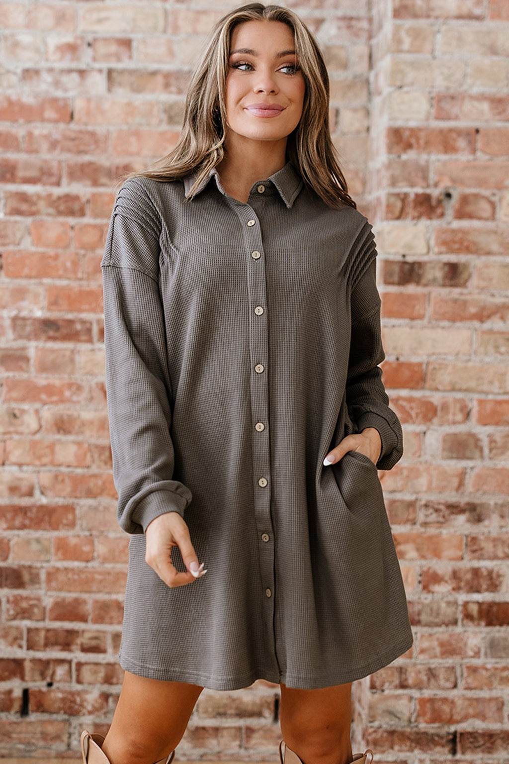 Viviana Taupe Waffle Knit Shirt