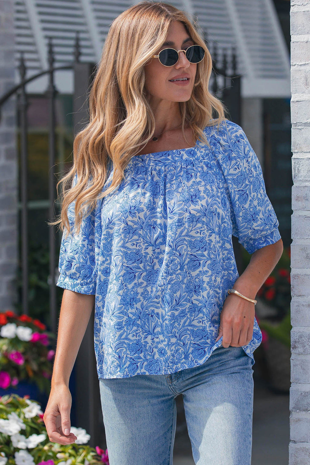 Lyanna Sleeve Pleated Floral Blouse
