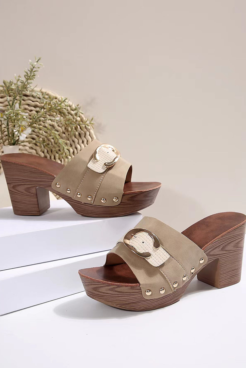 Erin Studded Chunky Heel Slippers