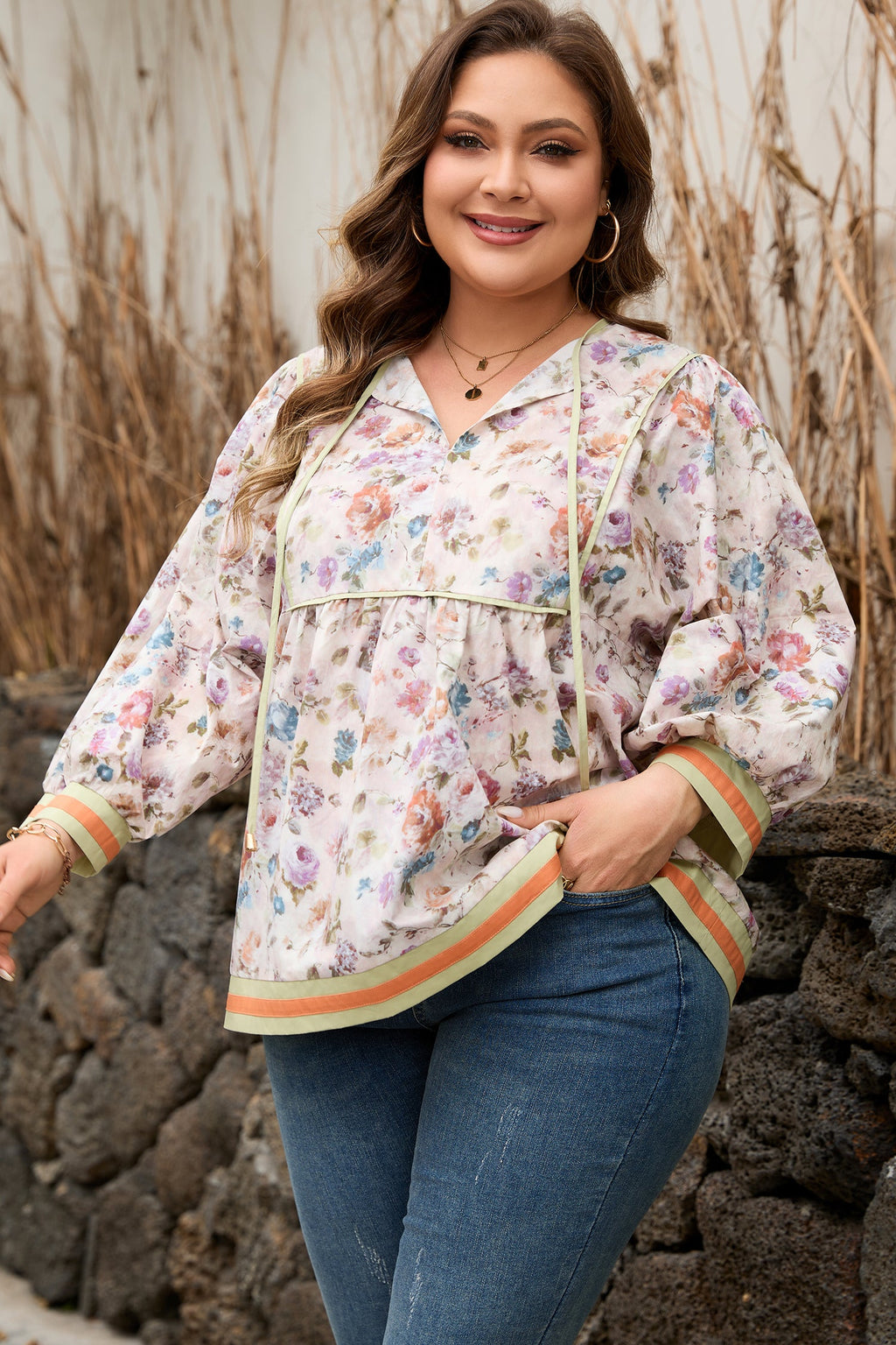 Andi Striped Detail Babydoll PLUS Blouse