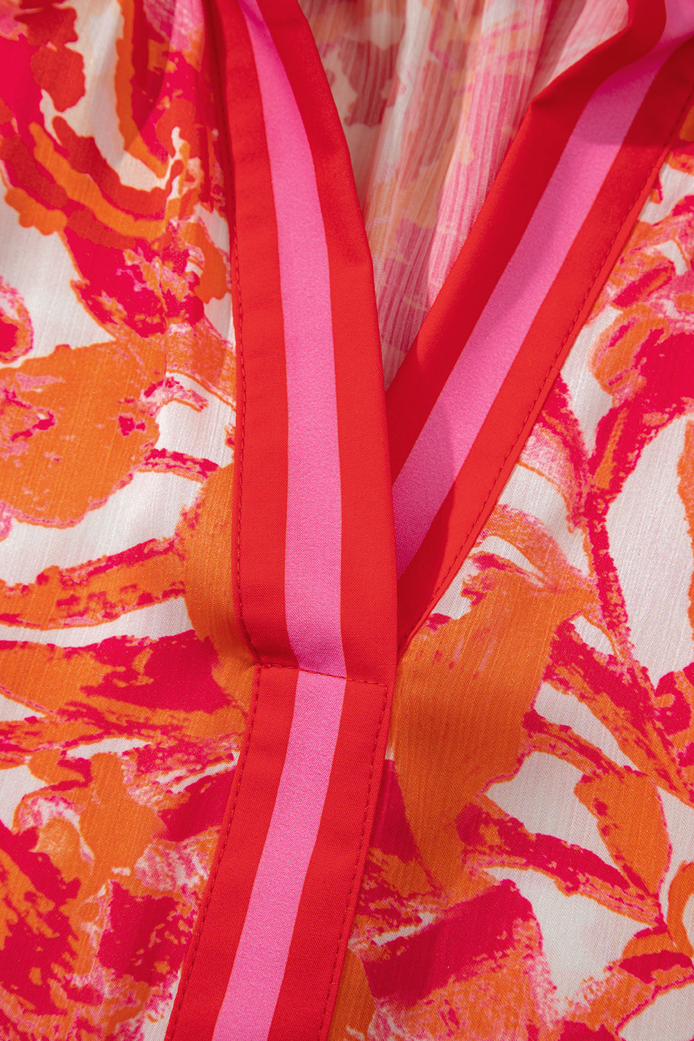 Rosalyn Print Striped Trim Blouse