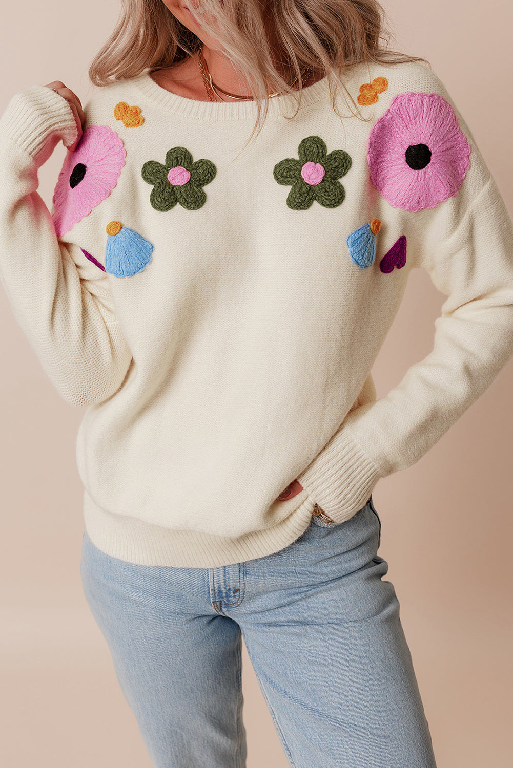 Tiana Pattern Ribbed Edge Sweater