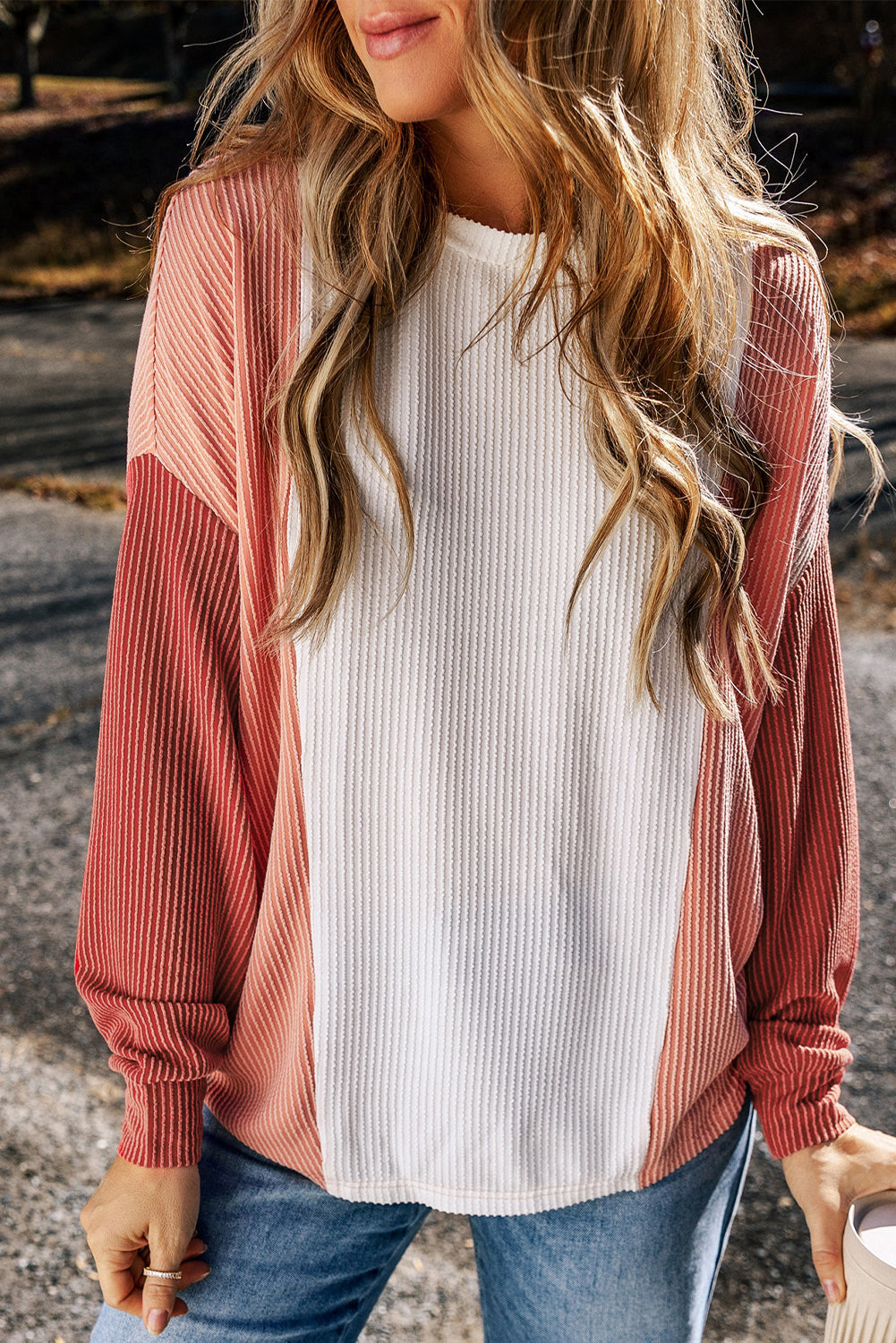 Kayla Color Block Corded Long Sleeve Top