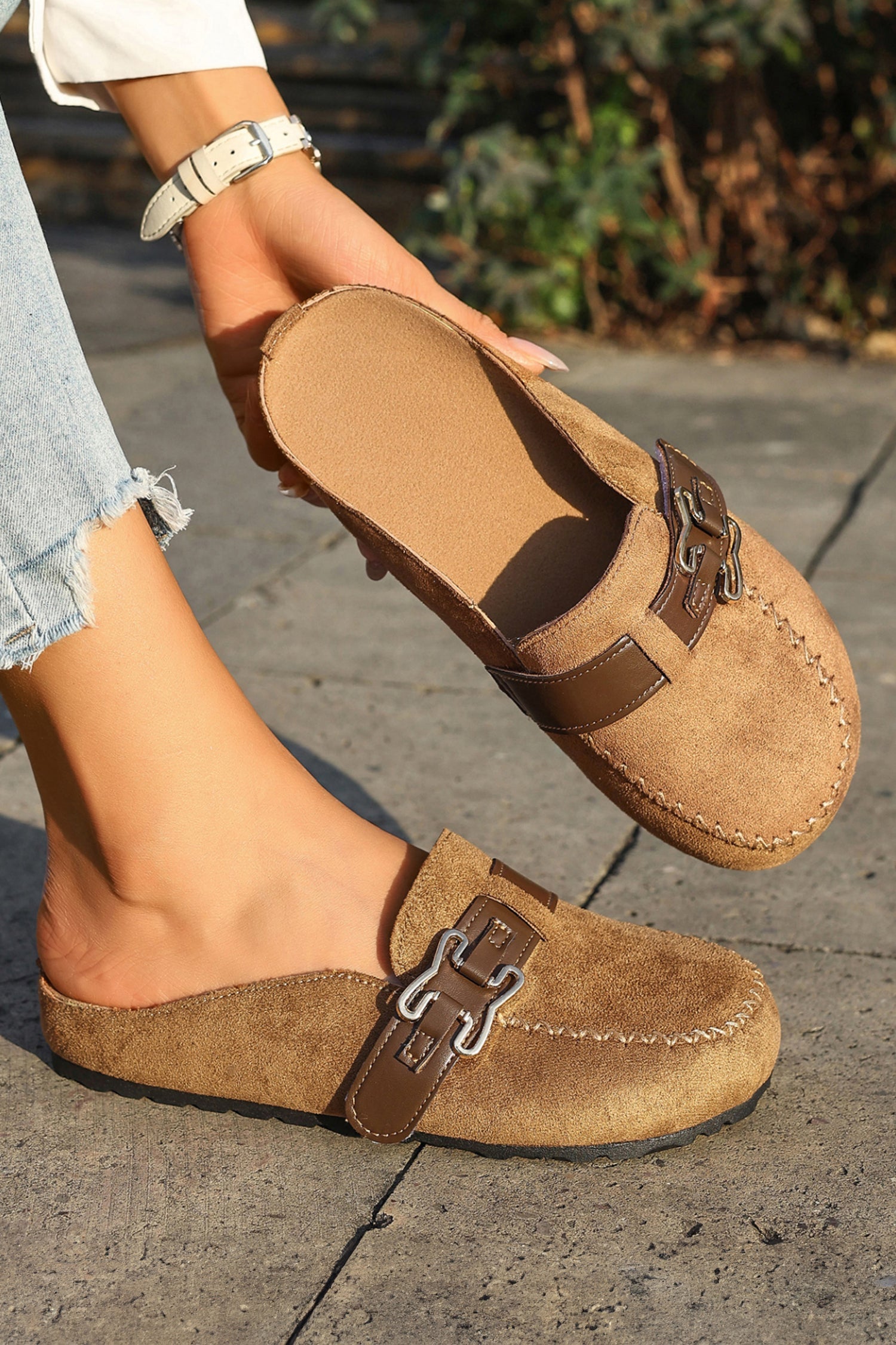Ayleen Leather Strap Mule Slippers