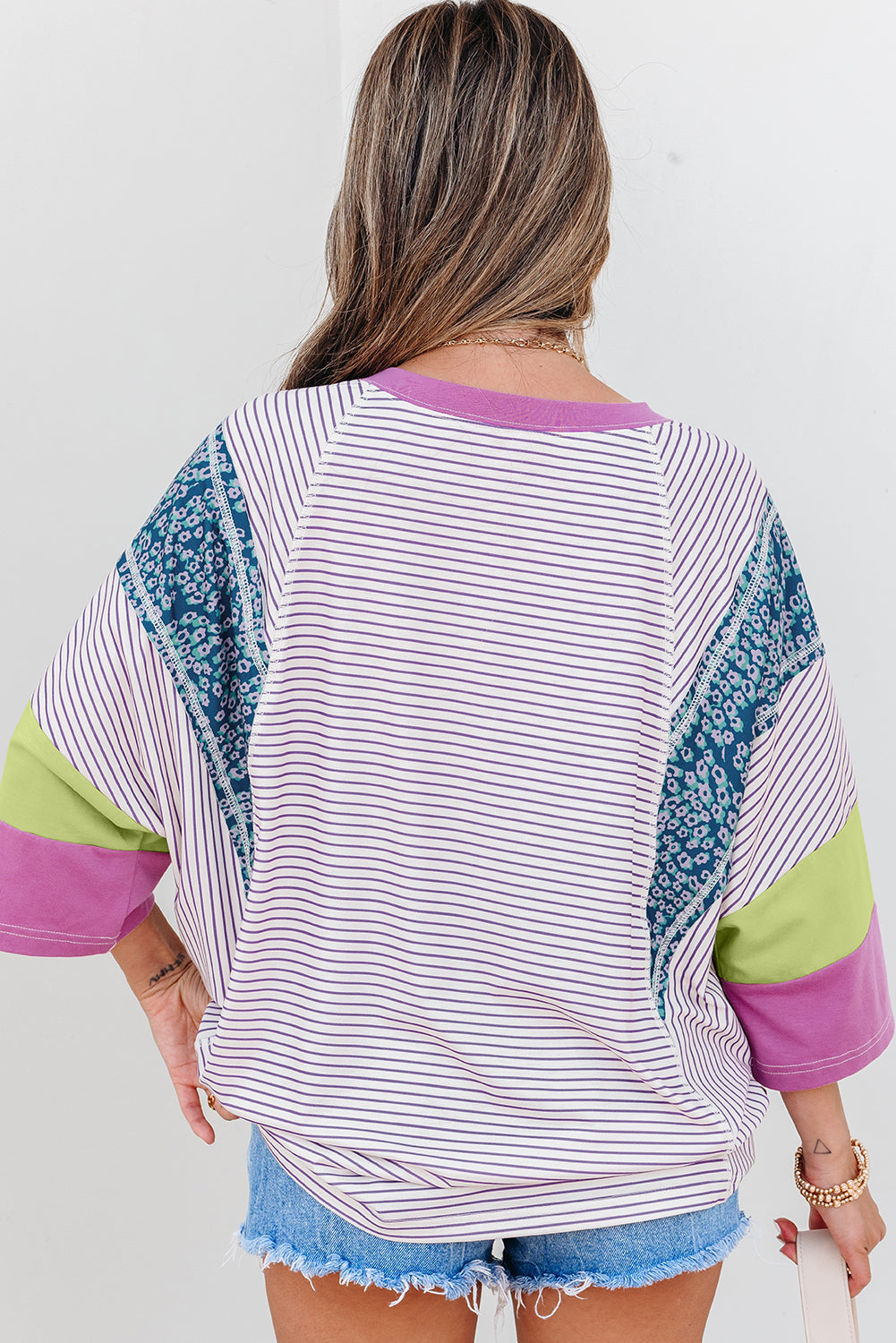 Kyra Patchwork Bracelet Sleeve Blouse