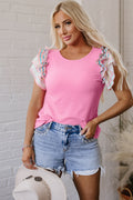 Lisa Ruffle Flutter Sleeve Ribbed Blouse