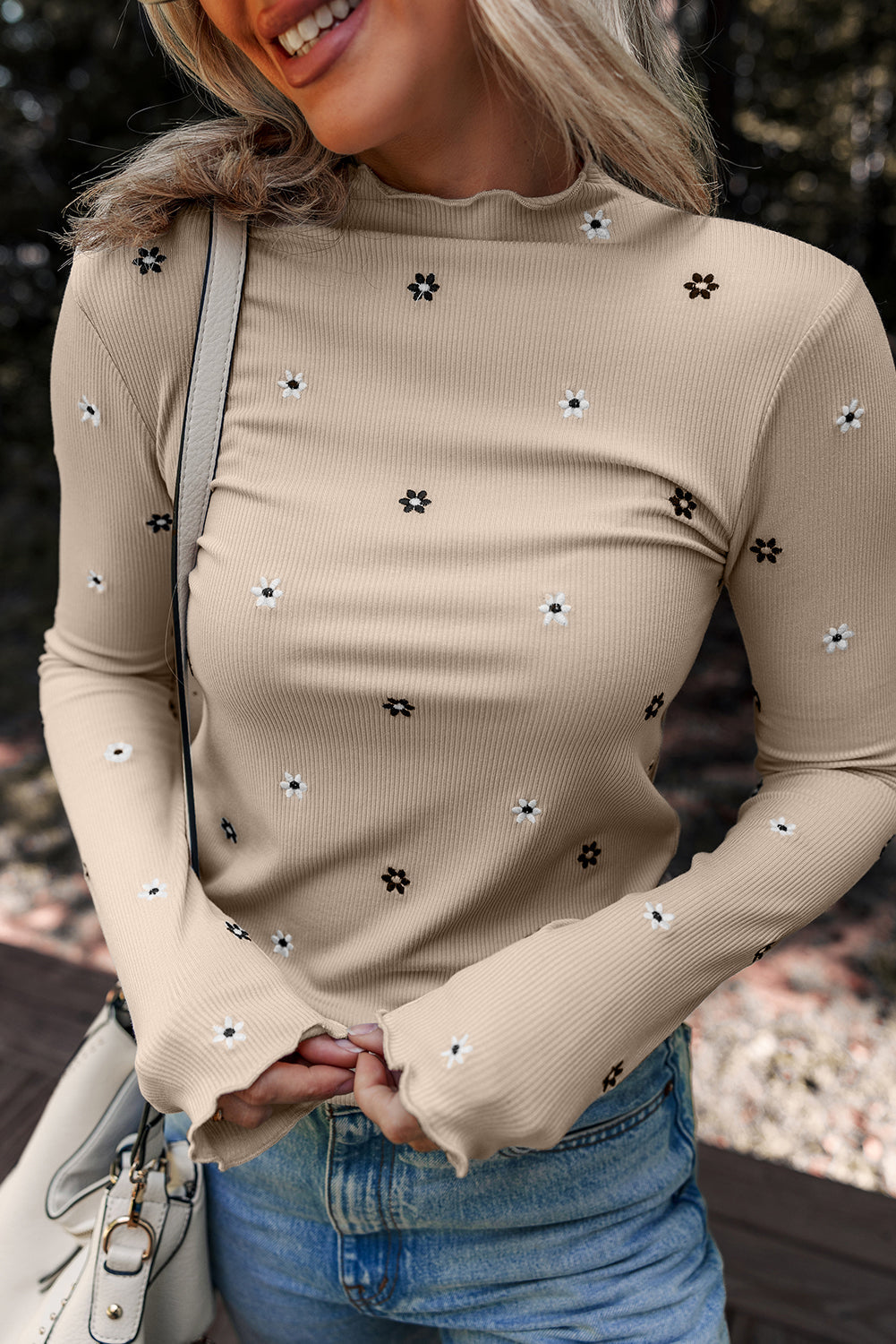 Genesis Embroidered Detail Ribbed Long Sleeve Top