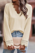 Isabella Texture Lace Trim Long Sleeve Top