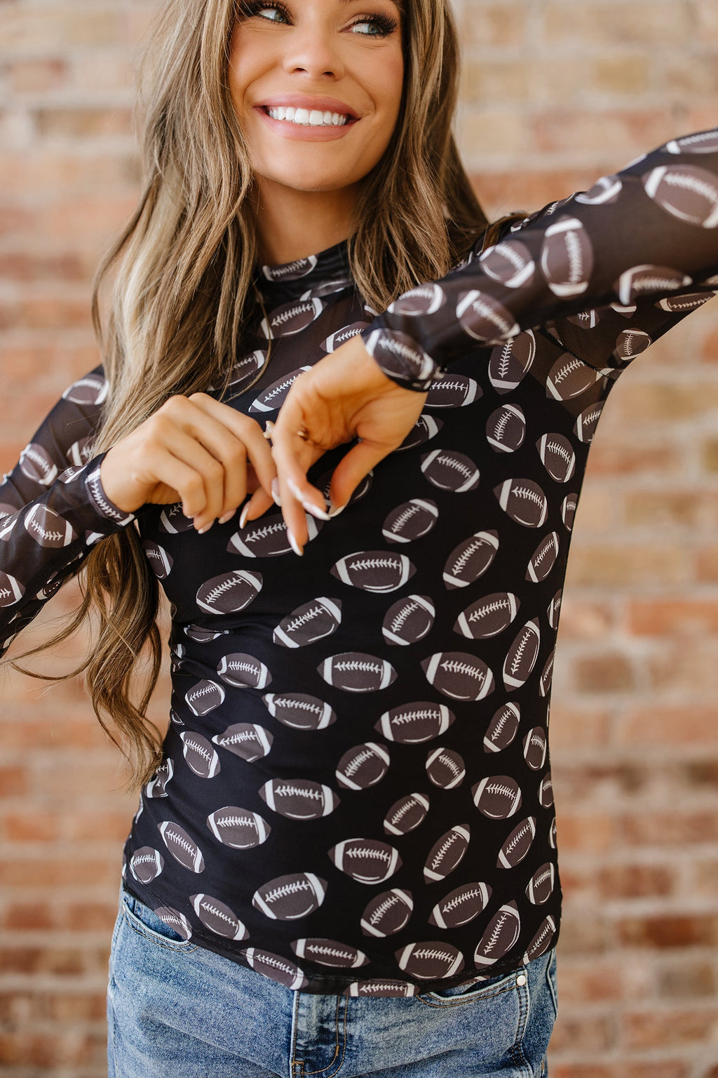 Maci Rugby Mesh Sheer Long Sleeve Top