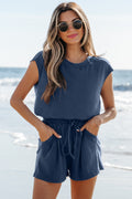 Kassidy Knit Open Back Cap Sleeve Drawstring Romper