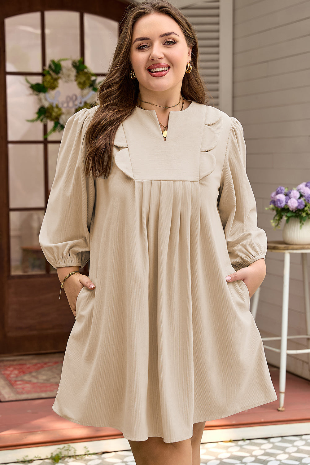Mila Scallop Detail Mini PLUS Dress