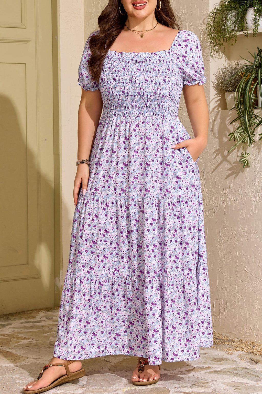 Kelsey Square Smocked Maxi PLUS Dress
