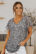 Ellie Flutter Sleeve V Neck Floral Blouse