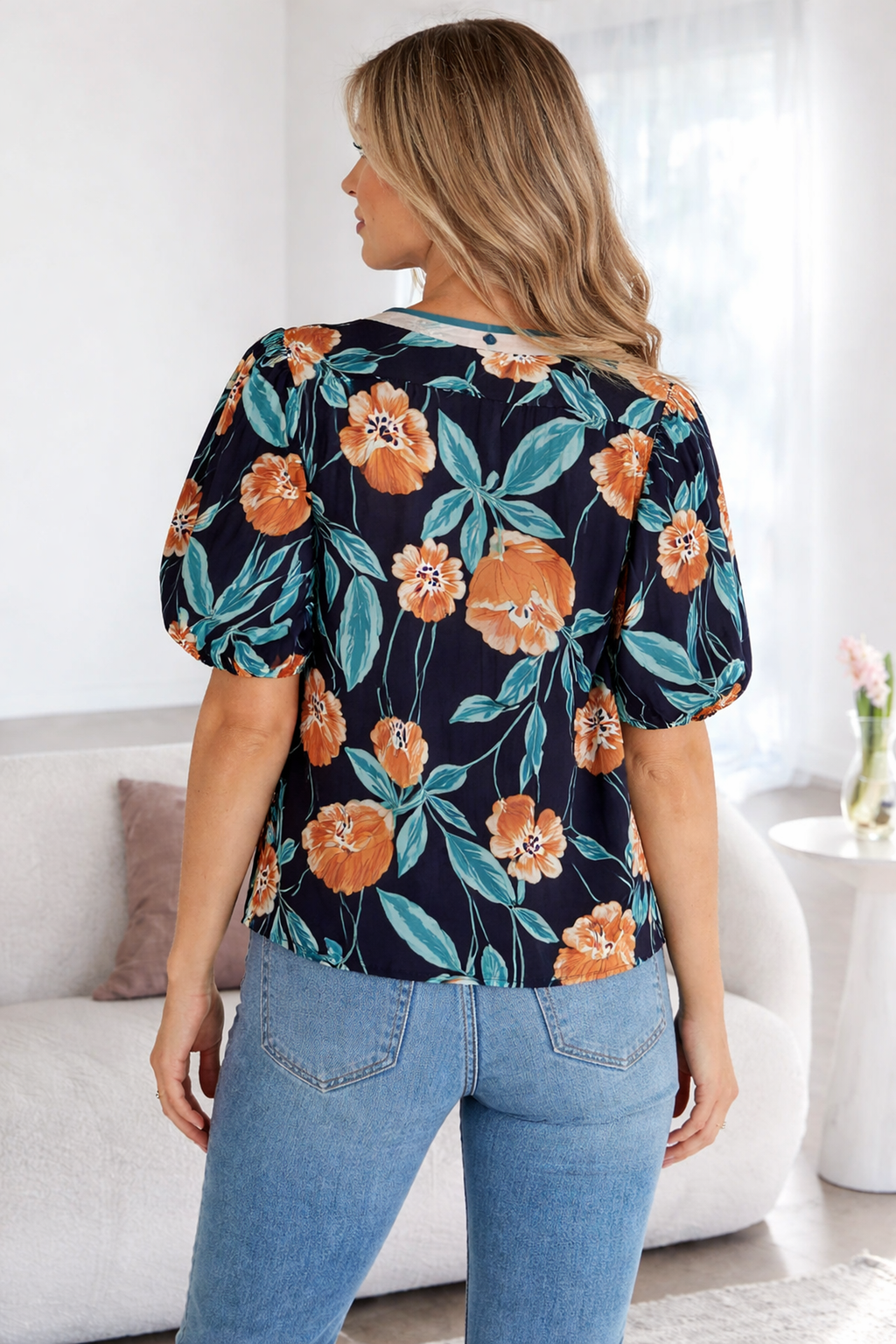 Ila Bubble Sleeve Notched Blouse