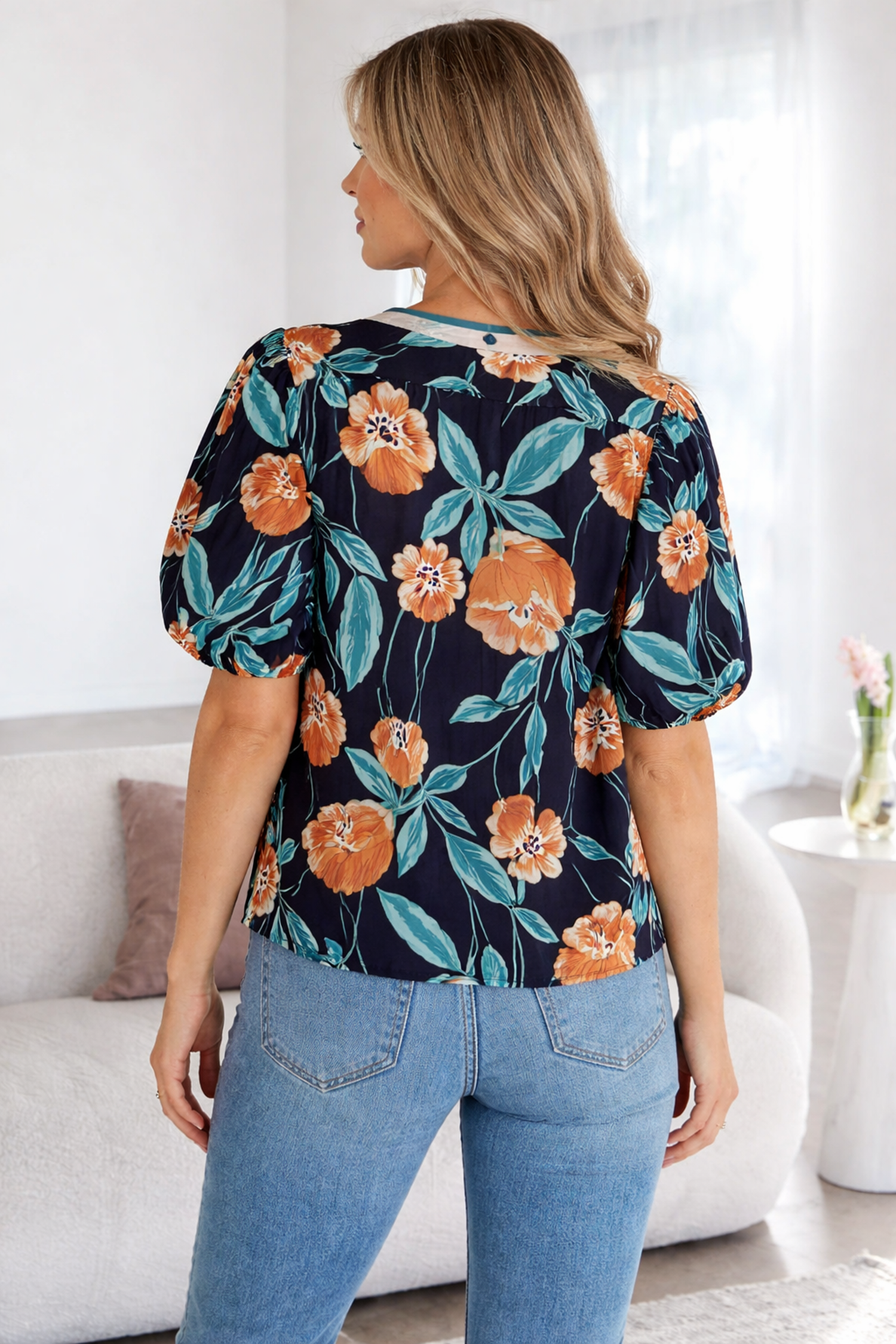 Ila Bubble Sleeve Notched Blouse