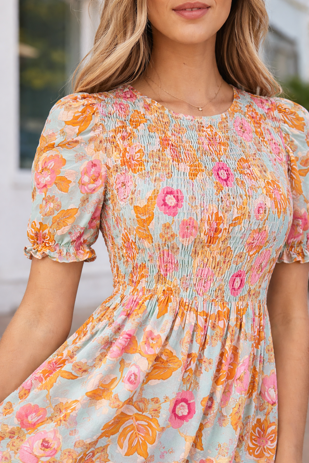 Wynter Smocked Flowy Ruffle Dress