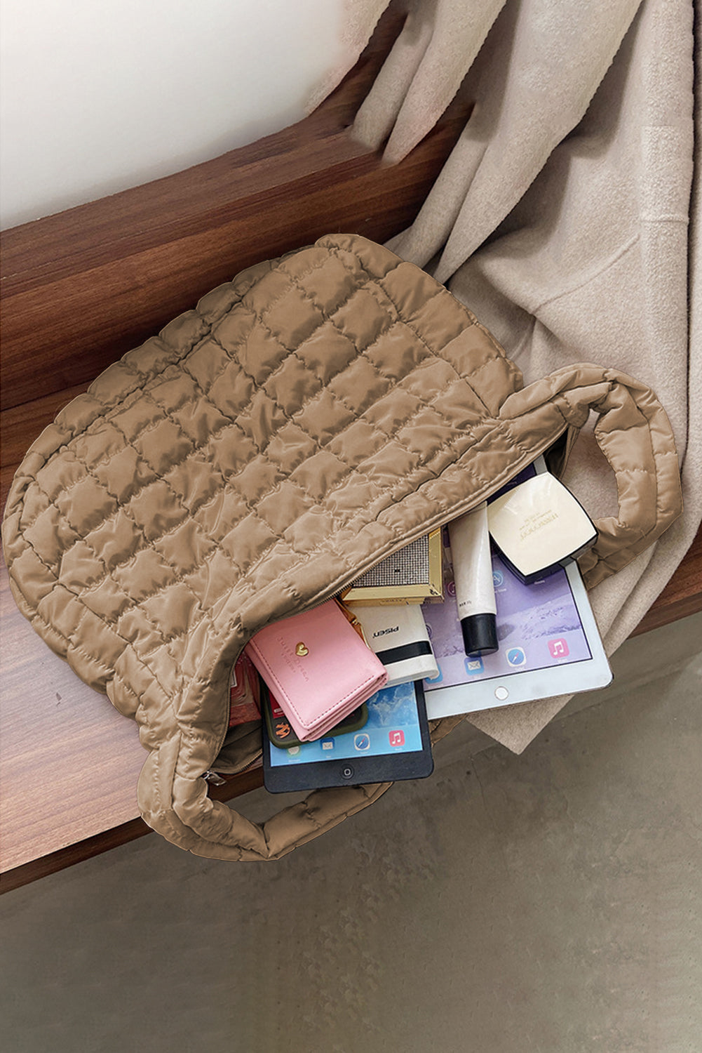 Kylie Quilted Zipper Tote Bag