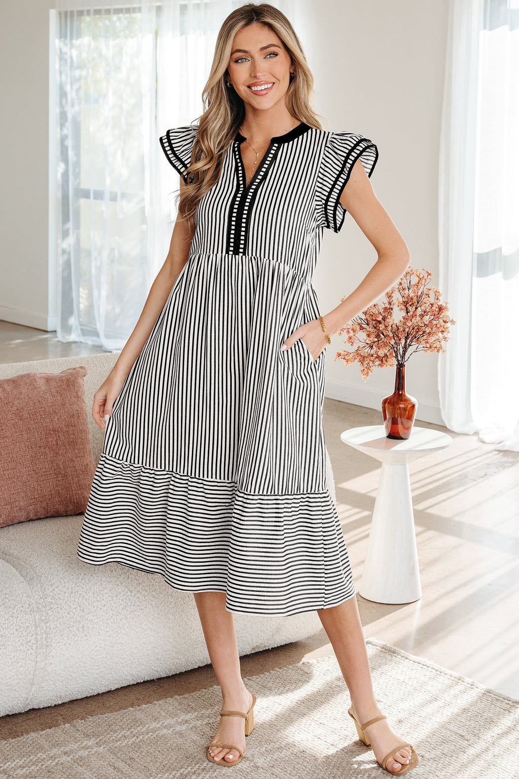 Opal Contrast Trim Midi Dress
