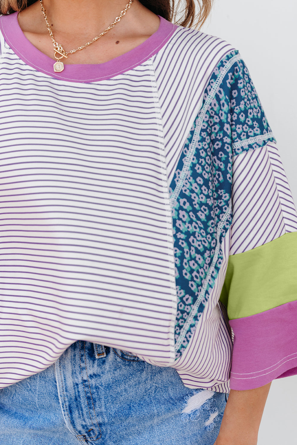 Kyra Patchwork Bracelet Sleeve Blouse