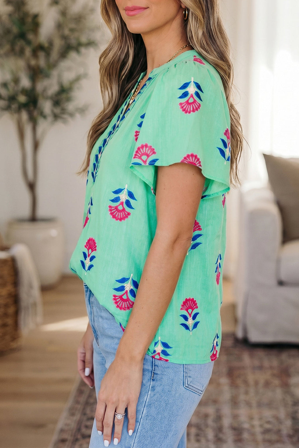 Gianna Floral Flutter Sleeve Blouse