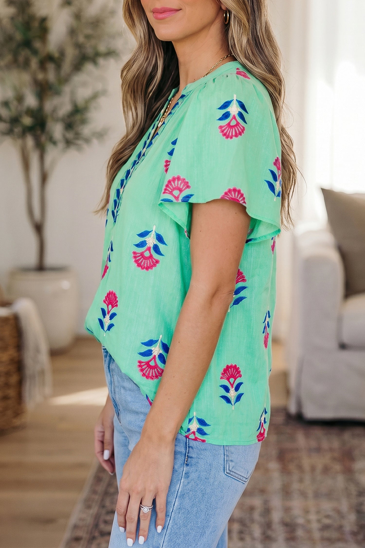 Gianna Floral Flutter Sleeve Blouse