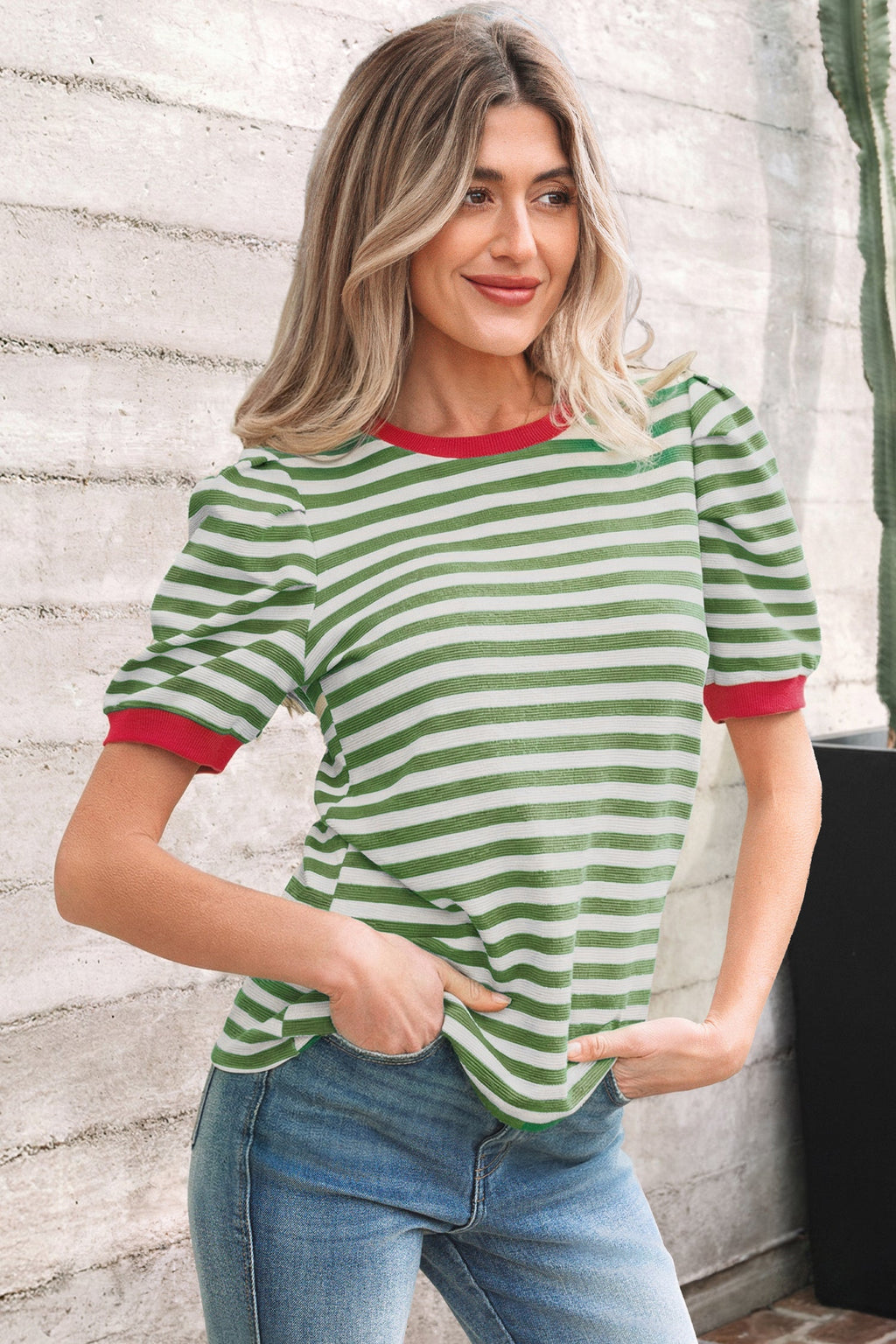 Joy Sleeve Contrast Trim Tee
