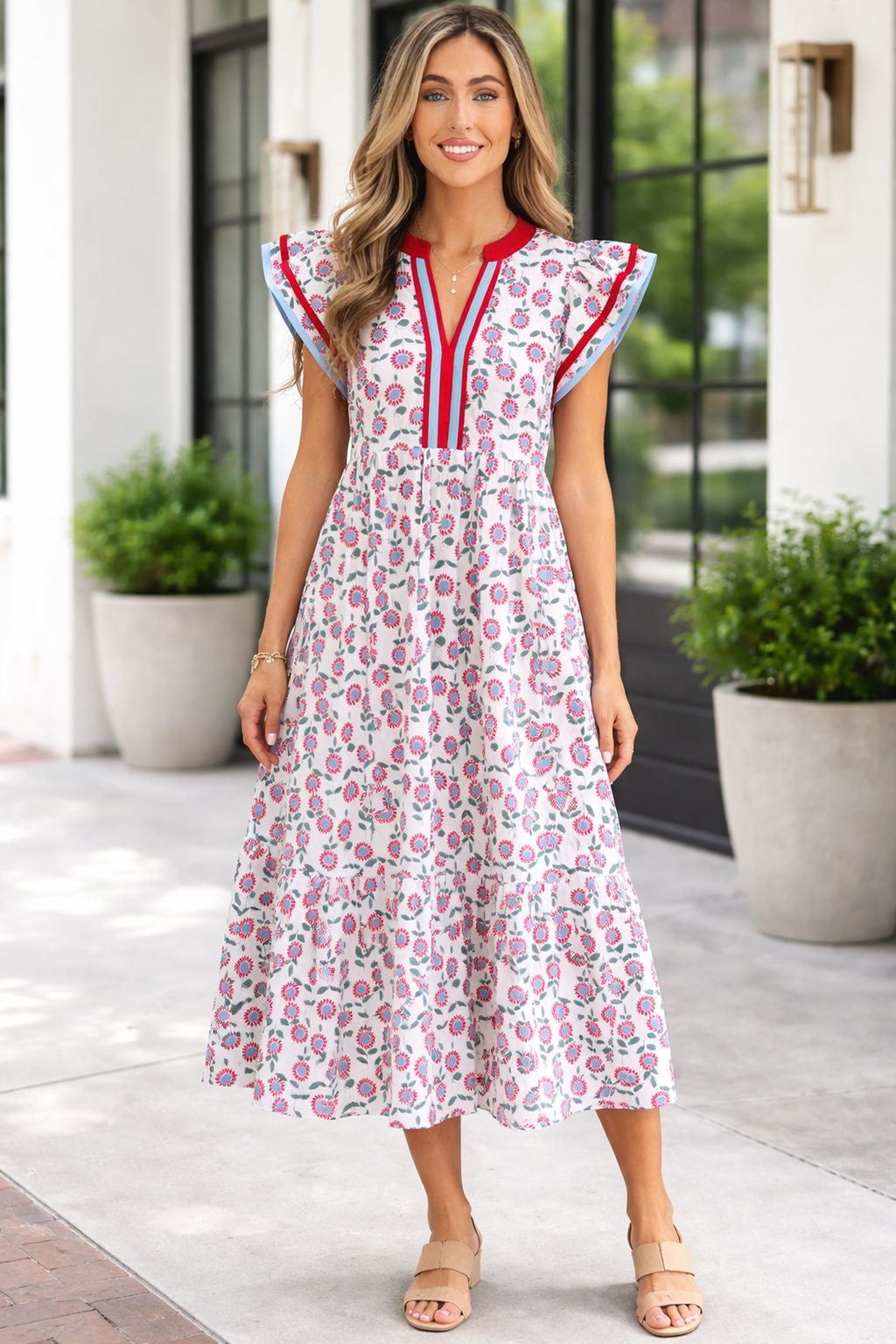 Milani Flutter Sleeve Long Dress