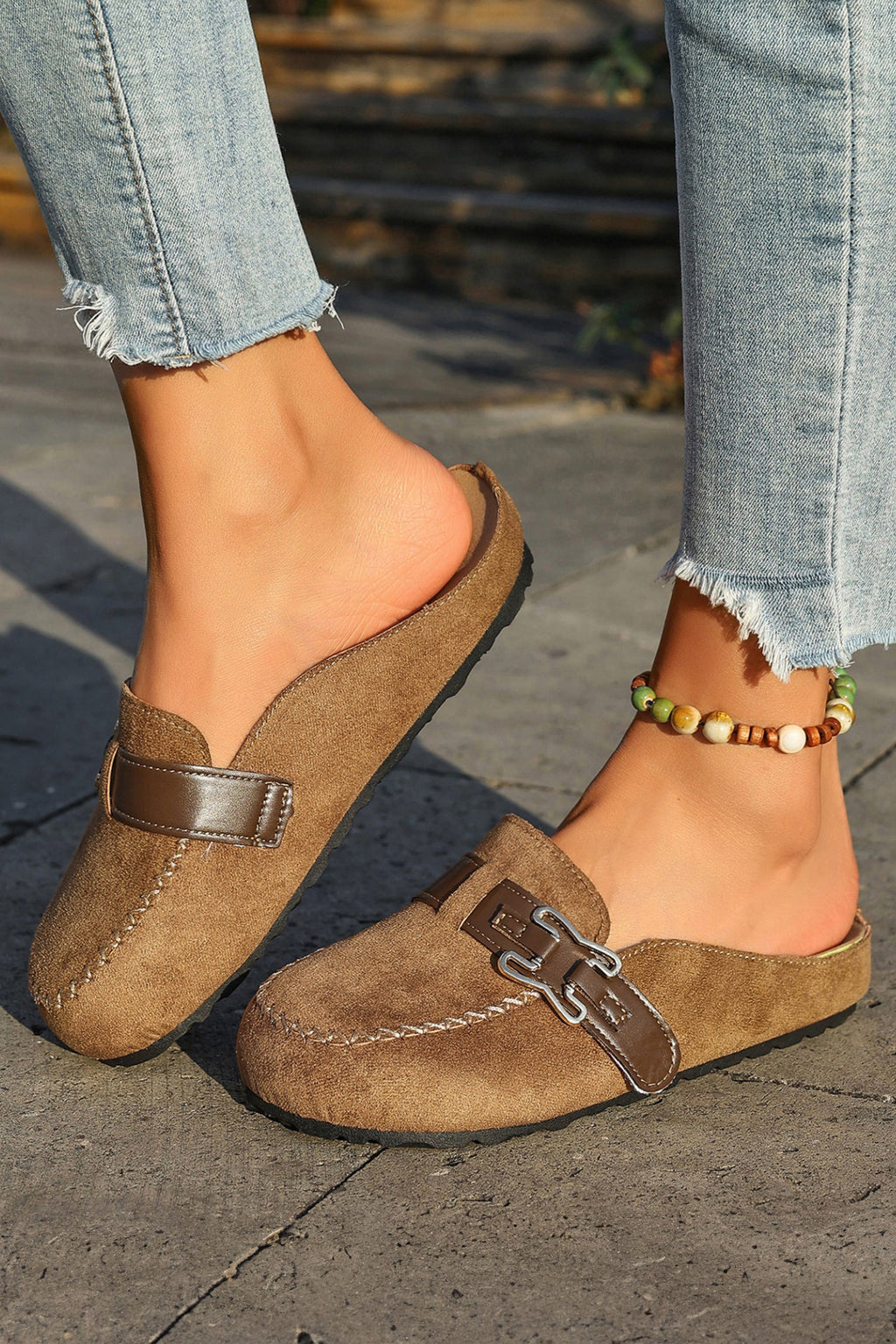 Ayleen Leather Strap Mule Slippers
