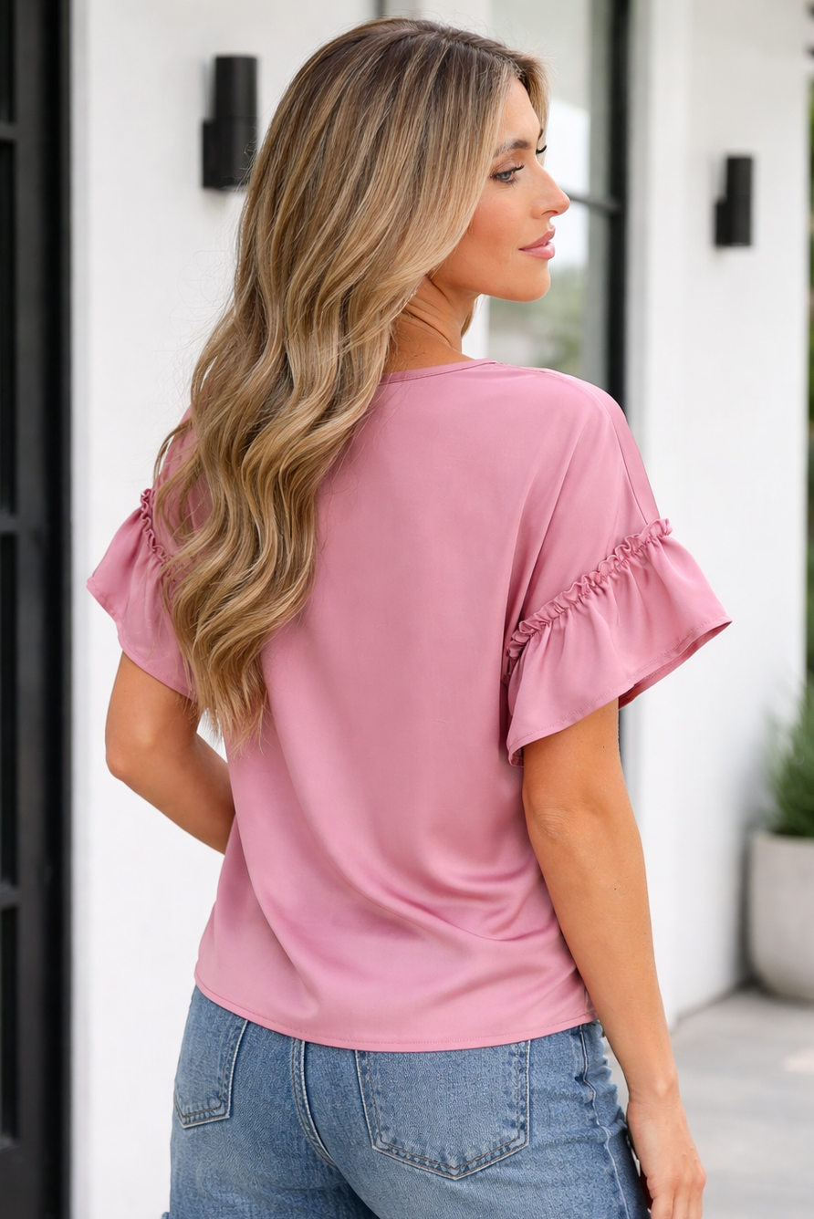 Ruth Satin Ruffle Sleeve Top