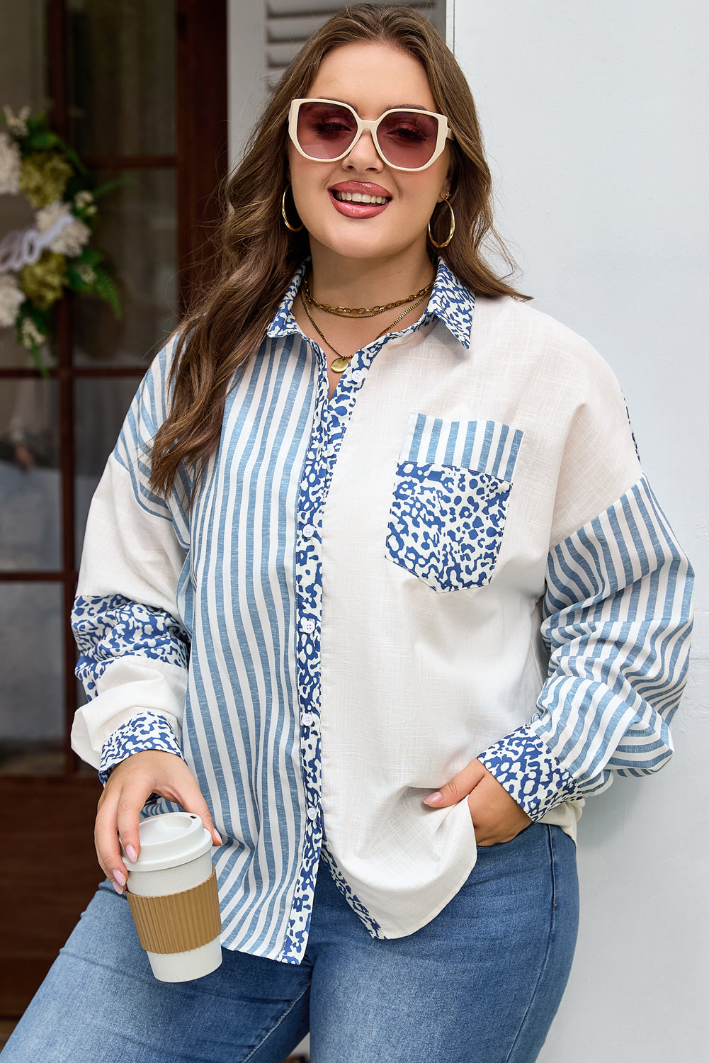 Livia Striped Patchwork Casual PLUS Shirt