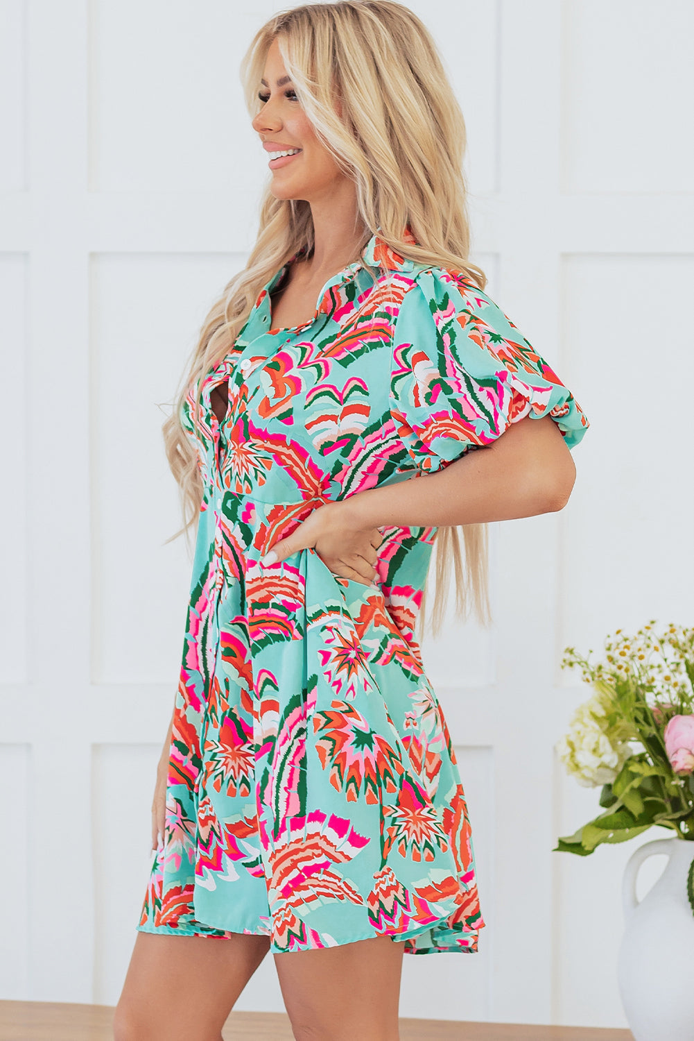 Erin Lace-up High Waist Buttoned Mini Dress