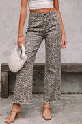 Brianna Leopard Frayed Edge Wide Leg High Waist Jeans