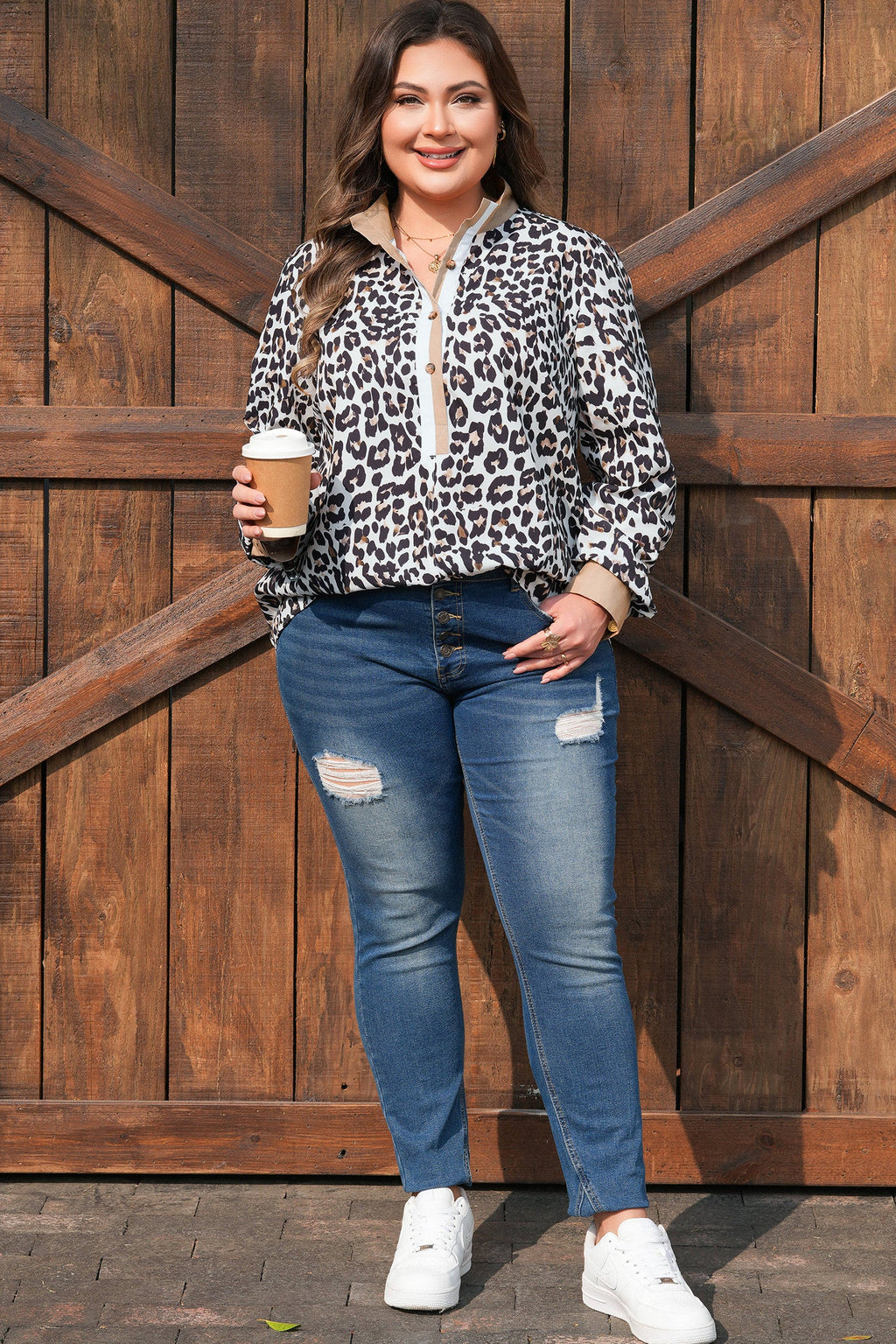 Kayleigh Print Contrast Trim Long Sleeve PLUS Top