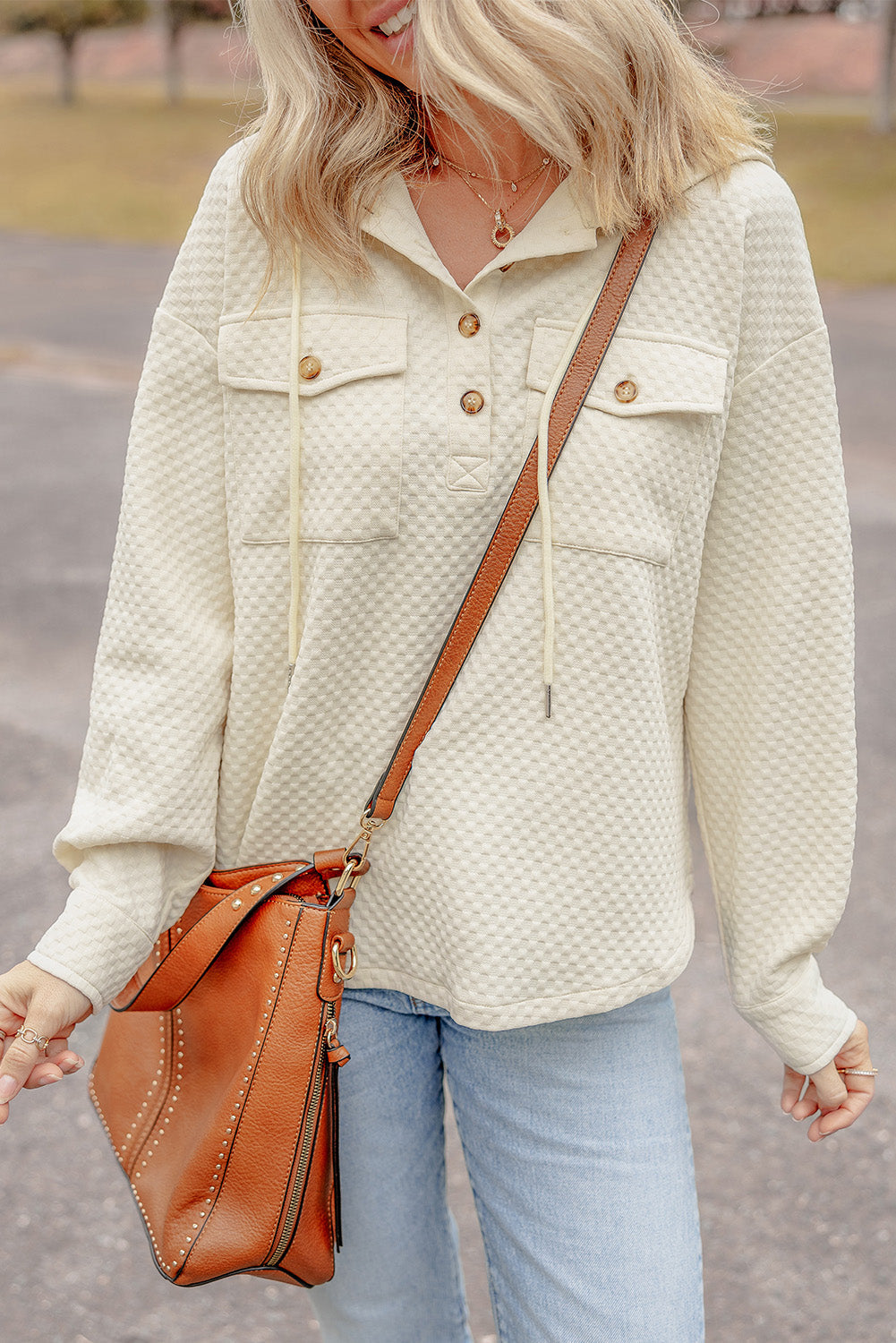 Julie Textured Neckline Side Hoodie