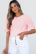 Scarlet Flower Textured Short Sleeve Top