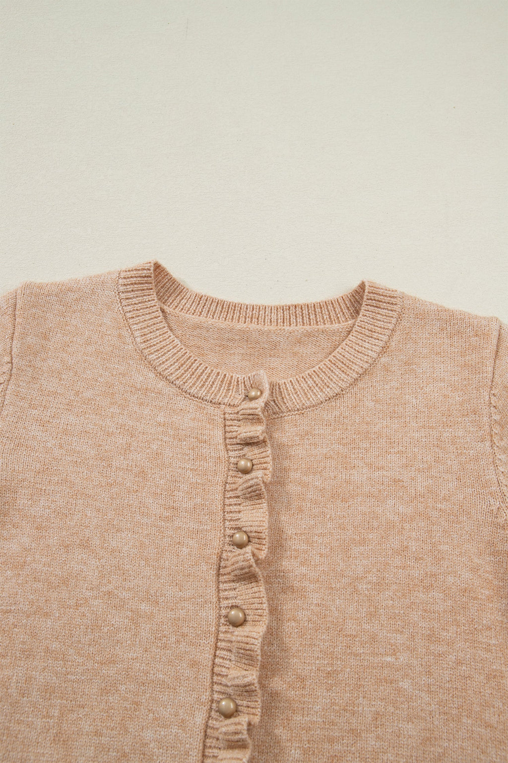 Yamileth Oatmeal Ruffle Trim Sweater