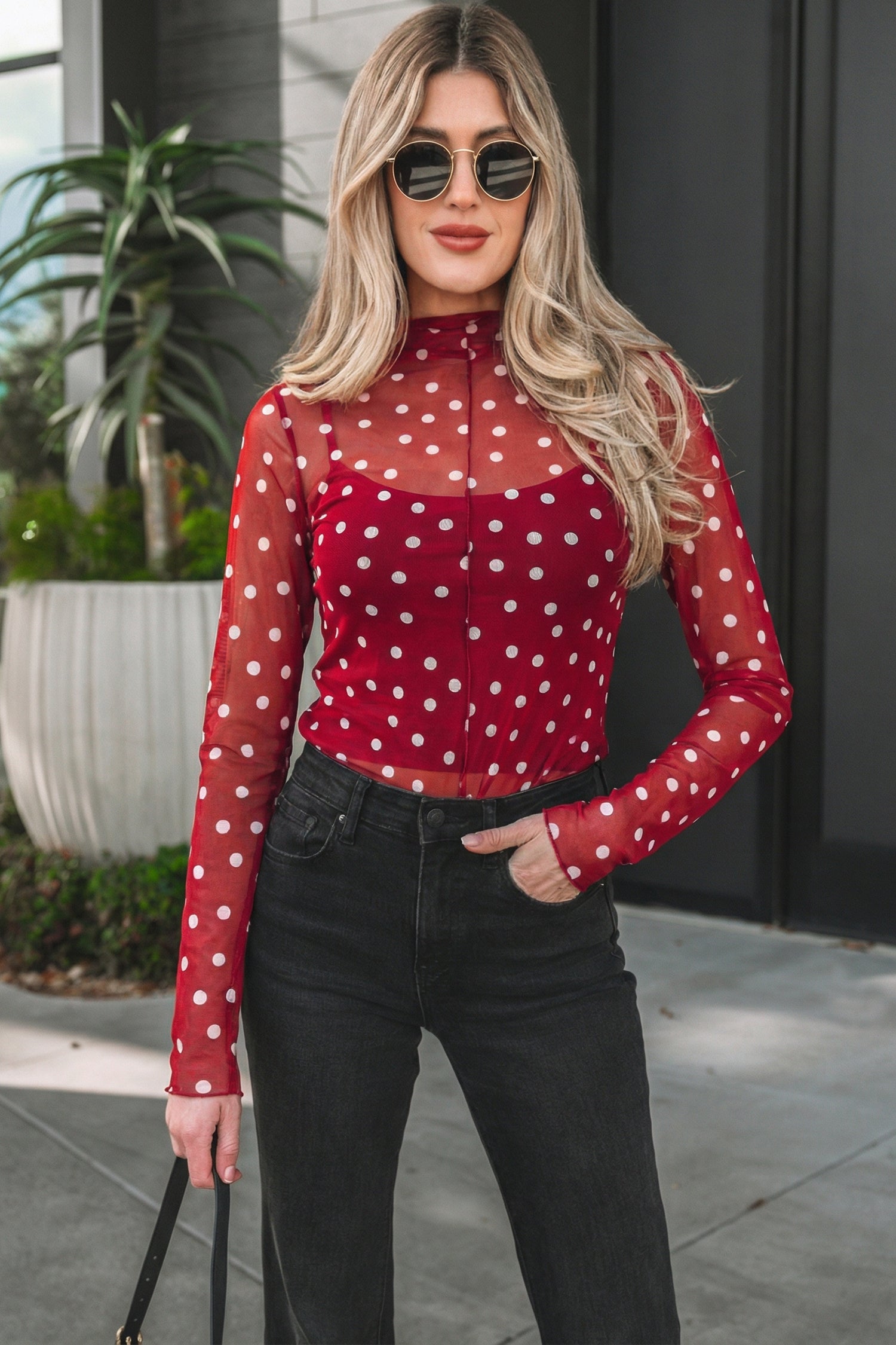 Celia Bodycon Mock Mesh Long Sleeve Top