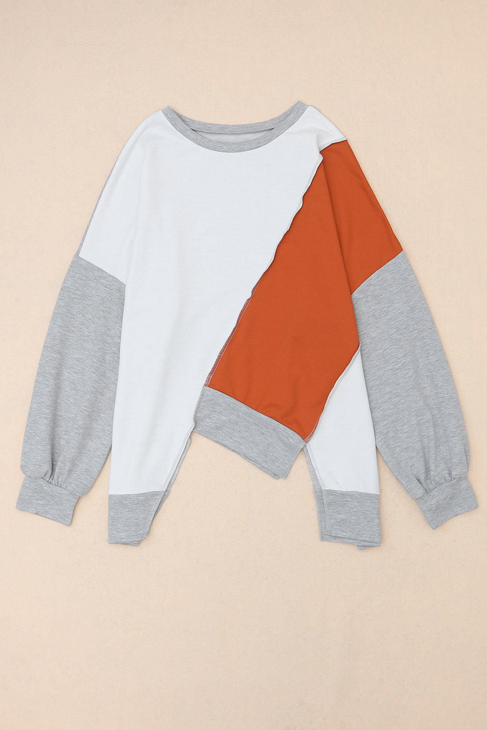 Isabella Stitching Irregular Hem Long Sleeve Top