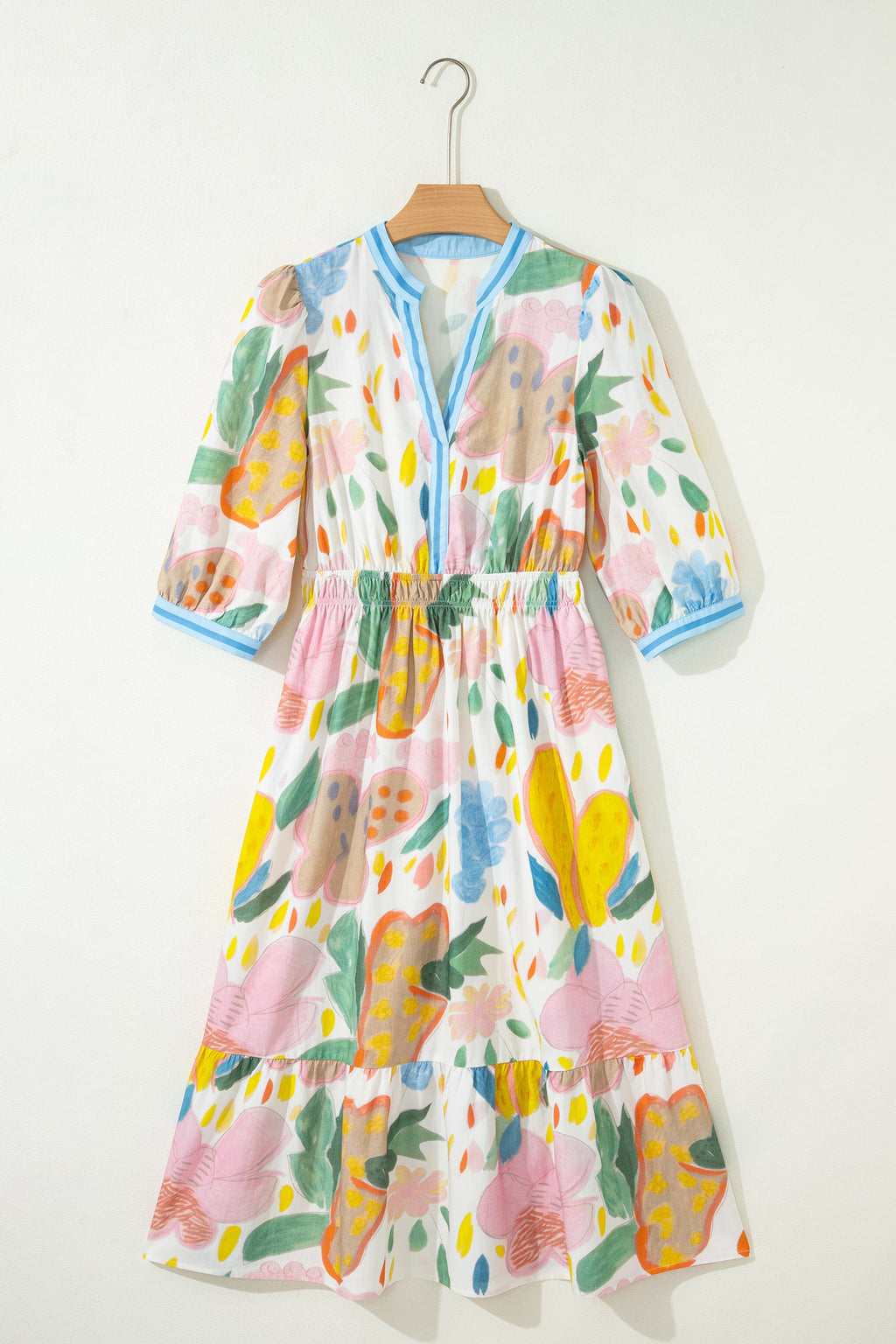 Angel Striped Trim Midi Dress