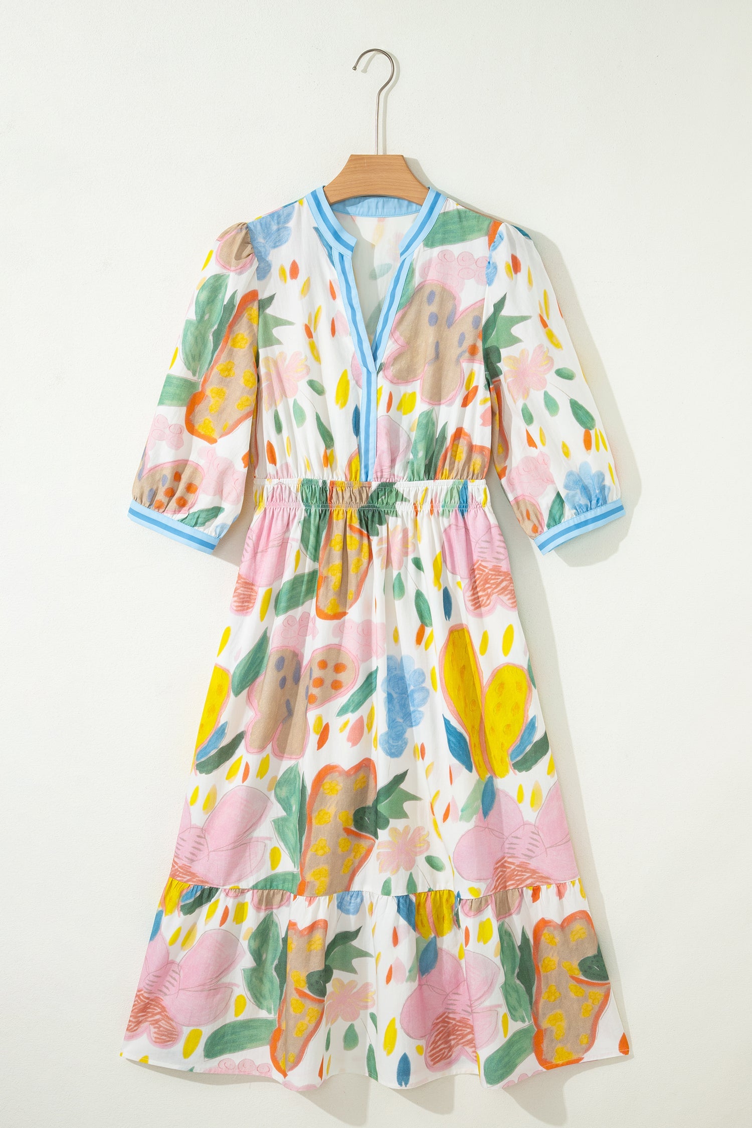 Angel Striped Trim Midi Dress