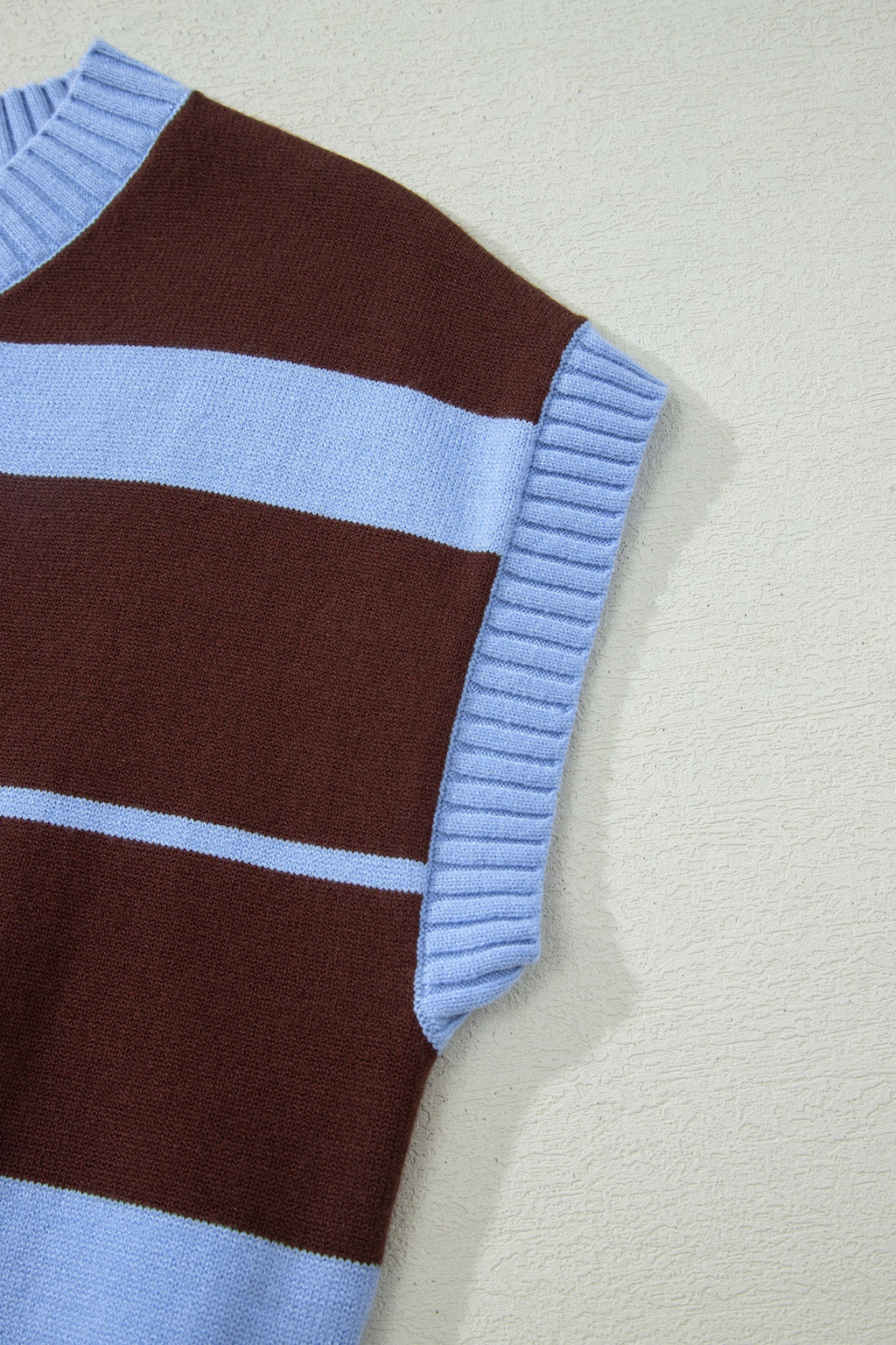 Sky Blue Stripe Striped Short Sleeve Round Neck Casual Knit Top