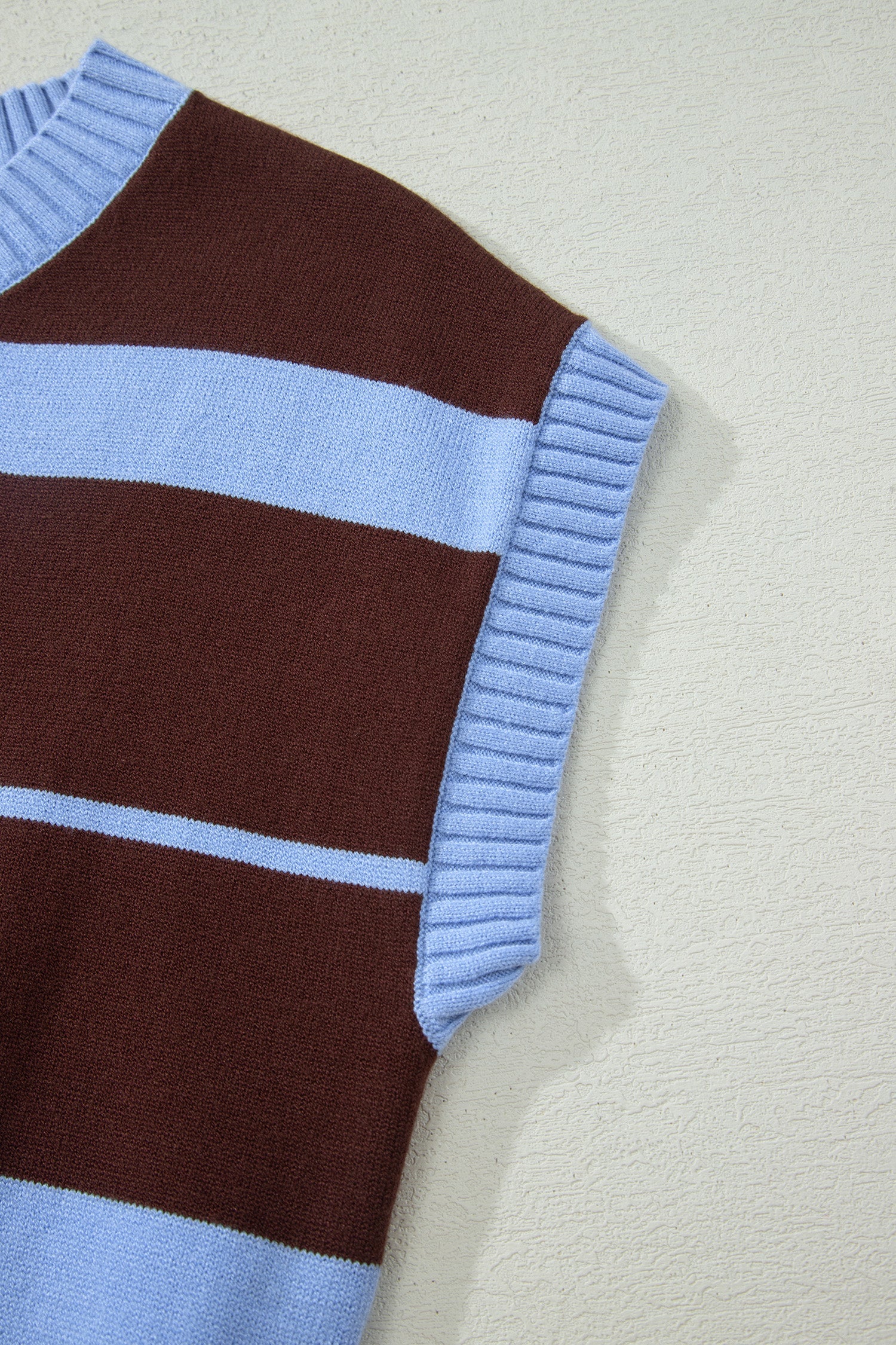 Sky Blue Stripe Striped Short Sleeve Round Neck Casual Knit Top